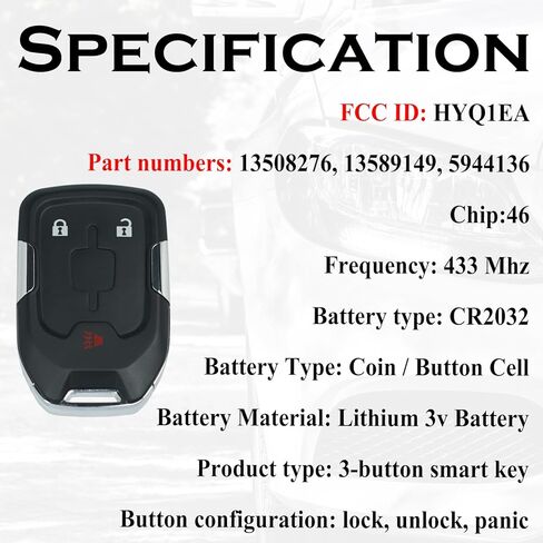 SUPALAND Key Fob Replacement Fits for GMC Acadia 2017 2018 2019 2020 2021 Keyless Entry Remote Control HYQ1EA 13508276 13589149 5944136 433 MHz in Kuwait