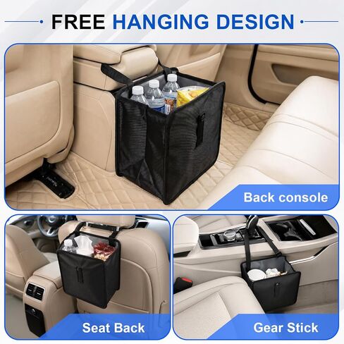 Car Trash Can, Foldable Hanging Car Trash Bag, 2 Gallon Leakproof Waterproof Auto Garbage Bag with Liner, Collapsible Car Interior Accessories Essentials for SUV Truck RV, Black in Saudi Arabia
