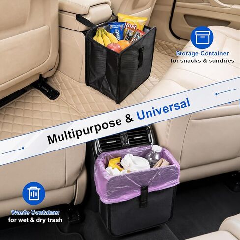 Car Trash Can, Foldable Hanging Car Trash Bag, 2 Gallon Leakproof Waterproof Auto Garbage Bag with Liner, Collapsible Car Interior Accessories Essentials for SUV Truck RV, Black in Saudi Arabia