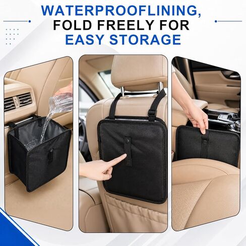 Car Trash Can, Foldable Hanging Car Trash Bag, 2 Gallon Leakproof Waterproof Auto Garbage Bag with Liner, Collapsible Car Interior Accessories Essentials for SUV Truck RV, Black in Saudi Arabia