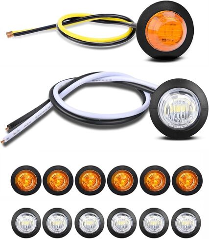 3/4 Inch LED Trailer Marker Lights - 6 Amber + 6 Yellow, IP67 Waterproof, 12 Volt Universal Fit Mini Clearance Lights for Suitable for trucks, trailers, vans, buses, RVs, and boats in Saudi Arabia