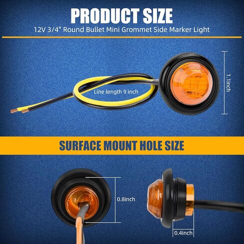 3/4 Inch LED Trailer Marker Lights - 6 Amber + 6 Yellow, IP67 Waterproof, 12 Volt Universal Fit Mini Clearance Lights for Suitable for trucks, trailers, vans, buses, RVs, and boats in Saudi Arabia
