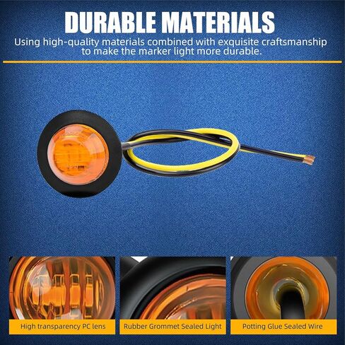 3/4 Inch LED Trailer Marker Lights - 6 Amber + 6 Yellow, IP67 Waterproof, 12 Volt Universal Fit Mini Clearance Lights for Suitable for trucks, trailers, vans, buses, RVs, and boats in Saudi Arabia