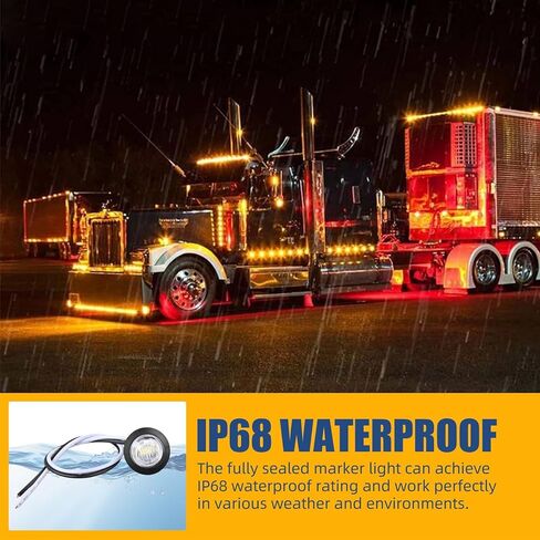 3/4 Inch LED Trailer Marker Lights - 6 Amber + 6 Yellow, IP67 Waterproof, 12 Volt Universal Fit Mini Clearance Lights for Suitable for trucks, trailers, vans, buses, RVs, and boats in Saudi Arabia
