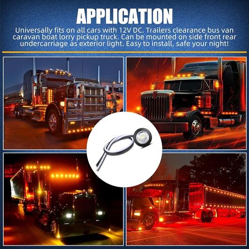 3/4 Inch LED Trailer Marker Lights - 6 Amber + 6 Yellow, IP67 Waterproof, 12 Volt Universal Fit Mini Clearance Lights for Suitable for trucks, trailers, vans, buses, RVs, and boats in Saudi Arabia