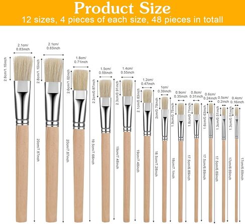 48 Pieces Wooden Stencil Brushes, Natural Bristle Brushes, Wooden Handle Painting Brush for for Wood Wall Model House Painting, DIY and Acrylic Oil Watercolor Paintings (12 Sizes) in Saudi Arabia
