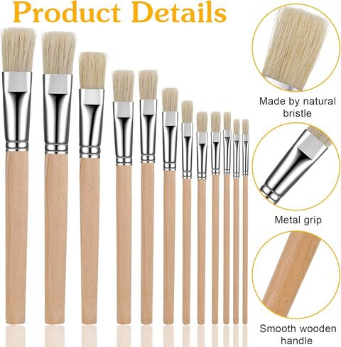 48 Pieces Wooden Stencil Brushes, Natural Bristle Brushes, Wooden Handle Painting Brush for for Wood Wall Model House Painting, DIY and Acrylic Oil Watercolor Paintings (12 Sizes) in Saudi Arabia