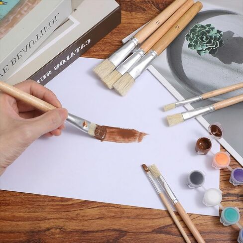 48 Pieces Wooden Stencil Brushes, Natural Bristle Brushes, Wooden Handle Painting Brush for for Wood Wall Model House Painting, DIY and Acrylic Oil Watercolor Paintings (12 Sizes) in Saudi Arabia