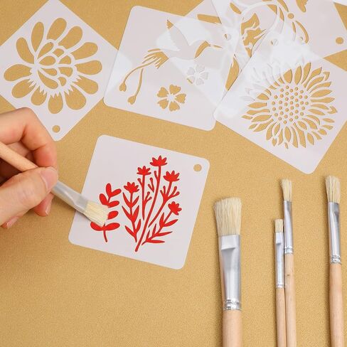 48 Pieces Wooden Stencil Brushes, Natural Bristle Brushes, Wooden Handle Painting Brush for for Wood Wall Model House Painting, DIY and Acrylic Oil Watercolor Paintings (12 Sizes) in Saudi Arabia