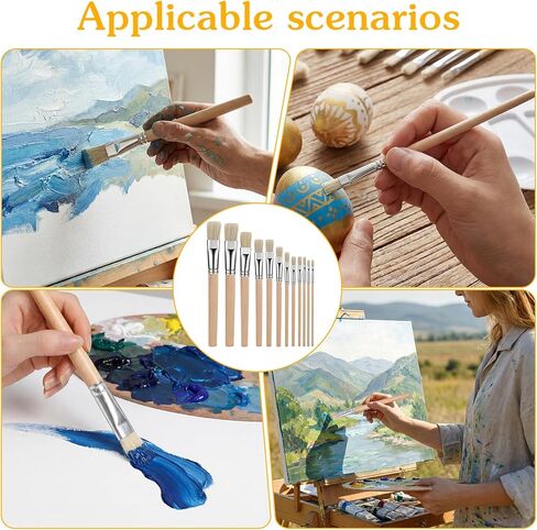 48 Pieces Wooden Stencil Brushes, Natural Bristle Brushes, Wooden Handle Painting Brush for for Wood Wall Model House Painting, DIY and Acrylic Oil Watercolor Paintings (12 Sizes) in Saudi Arabia