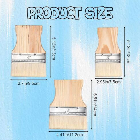 3 Pcs Wide Paint Brush, Flat Paddle Paint Brush Set, Hake Brush Flat, Scale Brush, Large Flat Paint Brush with Poplar Handle, Art Paint Brush Wool Paint Brushes for Oil and Acrylic Paints, 3/4/5 Inch in Saudi Arabia