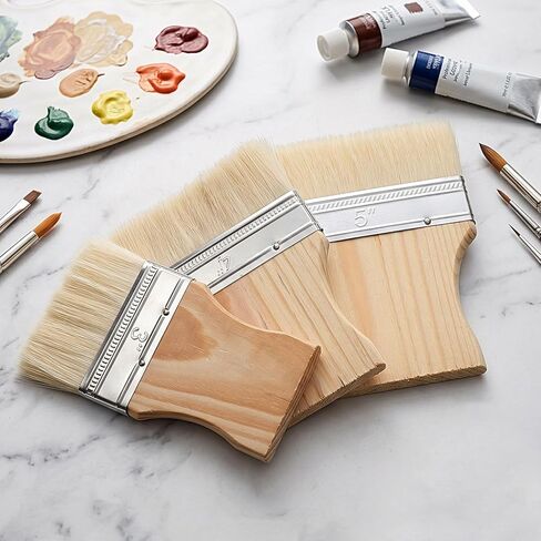 3 Pcs Wide Paint Brush, Flat Paddle Paint Brush Set, Hake Brush Flat, Scale Brush, Large Flat Paint Brush with Poplar Handle, Art Paint Brush Wool Paint Brushes for Oil and Acrylic Paints, 3/4/5 Inch in Saudi Arabia