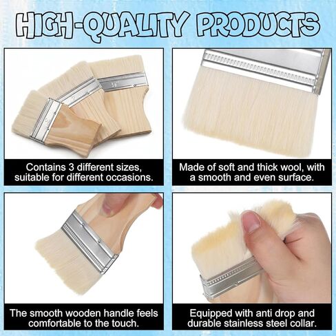 3 Pcs Wide Paint Brush, Flat Paddle Paint Brush Set, Hake Brush Flat, Scale Brush, Large Flat Paint Brush with Poplar Handle, Art Paint Brush Wool Paint Brushes for Oil and Acrylic Paints, 3/4/5 Inch in Saudi Arabia