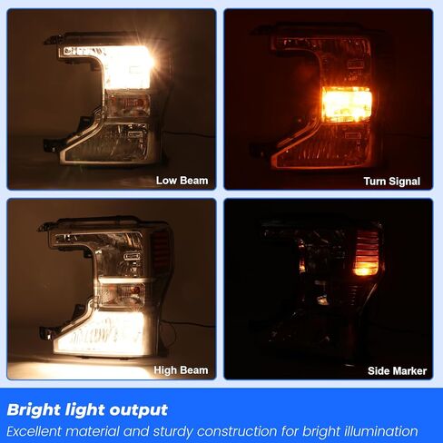 JFN Headlights Compatible with 2020-2022 Ford F250 F350 Super Duty Chrome Housing Amber Reflector, Driver and Passenger Side W/Bulbs FO2503405 FO2502405 LC3Z13008A LC3Z13008B in Saudi Arabia