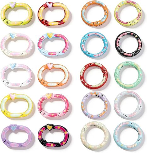 20pcs Colorful Keychain Clasps for Crafts Bag Charms, Y2K Heart Shaped Oval O Ring Spring Ring Set, Quick Release to Prevent Loss, DIY Jewelry Making, Purse Handbag Hardware, Patterned Metal in Saudi Arabia