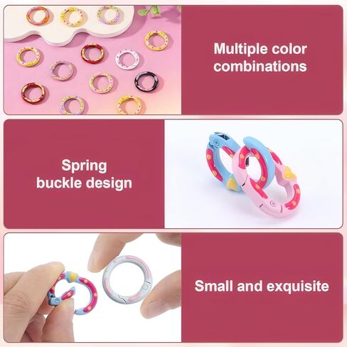 20pcs Colorful Keychain Clasps for Crafts Bag Charms, Y2K Heart Shaped Oval O Ring Spring Ring Set, Quick Release to Prevent Loss, DIY Jewelry Making, Purse Handbag Hardware, Patterned Metal in Saudi Arabia
