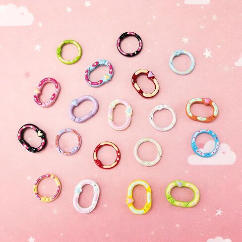 20pcs Colorful Keychain Clasps for Crafts Bag Charms, Y2K Heart Shaped Oval O Ring Spring Ring Set, Quick Release to Prevent Loss, DIY Jewelry Making, Purse Handbag Hardware, Patterned Metal in Saudi Arabia