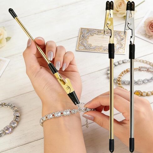 2 Pack Bracelet Clasp Holder Tool, Thick Metal Rod Alligator Clip for DIY Jewelry Making, Zipper Pull Helper, Self-Wearing Assistant Device for Bracelet Fastening, Silver & Gold in Kuwait