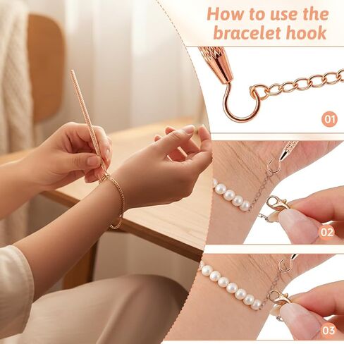 4Pcs Bracelet Helper Tool, Bracelet Helper to Put on Yourself, Portable Fastener Tool for Necklace/Jewelry/Watch, Bracele-t Assist Tool with Hook(Color:Gold,Silver,Rose Gold) in Saudi Arabia