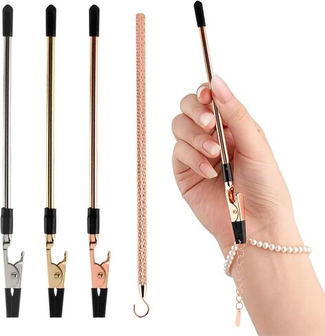 4Pcs Bracelet Helper Tool, Bracelet Helper to Put on Yourself, Portable Fastener Tool for Necklace/Jewelry/Watch, Bracele-t Assist Tool with Hook(Color:Gold,Silver,Rose Gold) in Saudi Arabia
