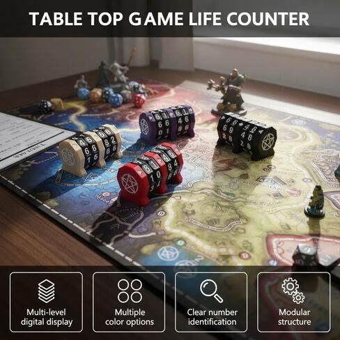 Board Game Life Counter, 4-Digit Wheel Trackers for 0-9999 Single Player and 0-99 Dual Player Modes, MTG Life Counter, Professionally Made for TCG, DND, RPGs, and MTG, Card and Tabletop Games (Black) in Kuwait
