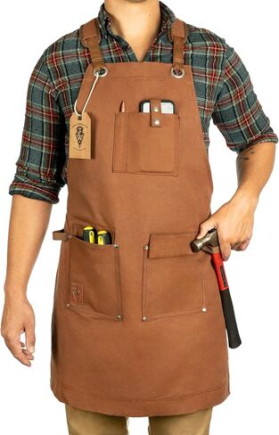 Waxed Canvas Heavy Duty Work Apron With Pockets - Deluxe Edition with Quick Release Buckle Adjustable up to XXL for Men and Women (Brown Deluxe Edition) in Saudi Arabia