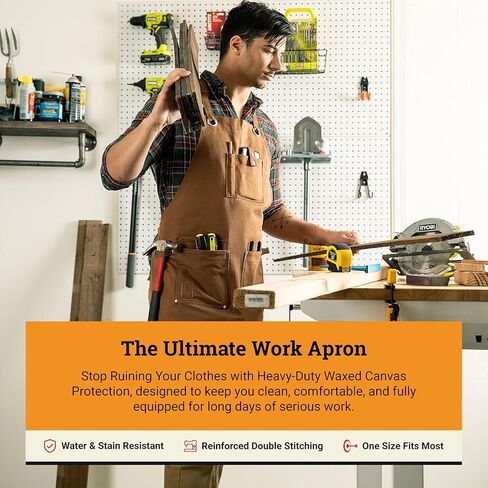 Waxed Canvas Heavy Duty Work Apron With Pockets - Deluxe Edition with Quick Release Buckle Adjustable up to XXL for Men and Women (Brown Deluxe Edition) in Saudi Arabia