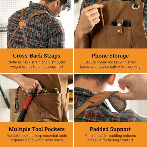 Waxed Canvas Heavy Duty Work Apron With Pockets - Deluxe Edition with Quick Release Buckle Adjustable up to XXL for Men and Women (Brown Deluxe Edition) in Saudi Arabia
