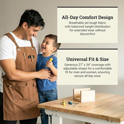 Waxed Canvas Heavy Duty Work Apron With Pockets - Deluxe Edition with Quick Release Buckle Adjustable up to XXL for Men and Women (Brown Deluxe Edition) in Saudi Arabia
