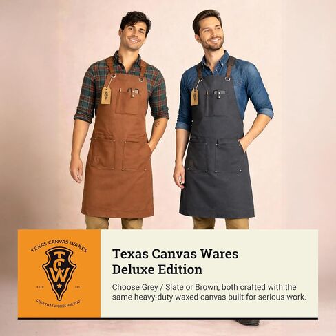 Waxed Canvas Heavy Duty Work Apron With Pockets - Deluxe Edition with Quick Release Buckle Adjustable up to XXL for Men and Women (Brown Deluxe Edition) in Saudi Arabia
