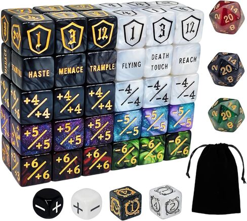67 PCS MTG Counter Dice Set - Ability Keyword Counters, -1/+1 & Shield Life Counters, Creature Stat Buffs, Colorful D6 Dice, Dragon Design Dice for MTG TCG Card Games, with Black Storage Bag in Saudi Arabia