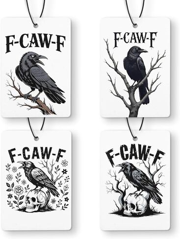 Gothic Skull Black Crow Car Air Freshener 4 Pcs, Dark Academic Full Moon Floral Raven Hanging Air Freshener for Cars Closet Drawer Books, Witchy Goth Car Accessories for Women Men in Saudi Arabia
