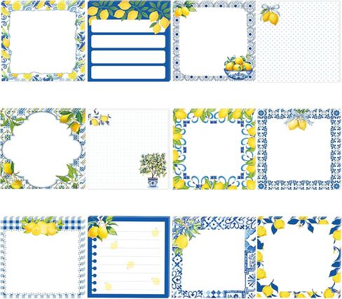 12 Pads Capri Lemon Sticky Notes Set, 240 Sheets Blue Mediterranean Tile Yellow Lemon Pattern Self Adhesive Memo Pads, 3x3 Inch Summer Themed Sticky Notes for Writing Reminders, Page Markers, School in Kuwait