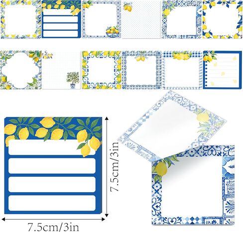 12 Pads Capri Lemon Sticky Notes Set, 240 Sheets Blue Mediterranean Tile Yellow Lemon Pattern Self Adhesive Memo Pads, 3x3 Inch Summer Themed Sticky Notes for Writing Reminders, Page Markers, School in Kuwait
