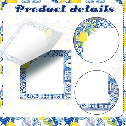 12 Pads Capri Lemon Sticky Notes Set, 240 Sheets Blue Mediterranean Tile Yellow Lemon Pattern Self Adhesive Memo Pads, 3x3 Inch Summer Themed Sticky Notes for Writing Reminders, Page Markers, School in Kuwait