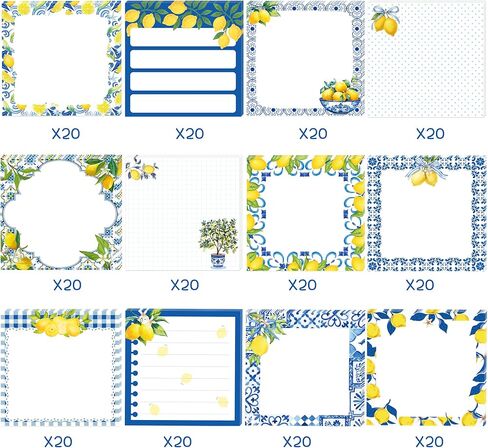 12 Pads Capri Lemon Sticky Notes Set, 240 Sheets Blue Mediterranean Tile Yellow Lemon Pattern Self Adhesive Memo Pads, 3x3 Inch Summer Themed Sticky Notes for Writing Reminders, Page Markers, School in Kuwait