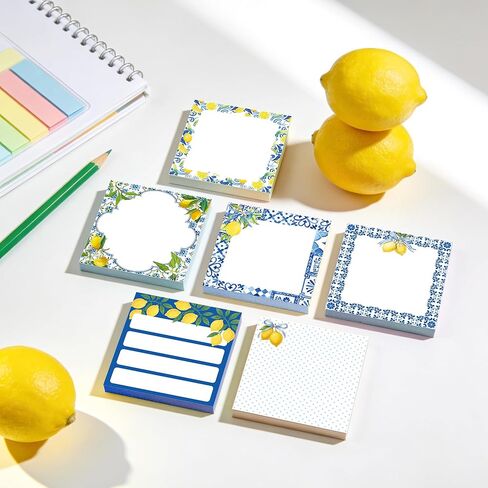 12 Pads Capri Lemon Sticky Notes Set, 240 Sheets Blue Mediterranean Tile Yellow Lemon Pattern Self Adhesive Memo Pads, 3x3 Inch Summer Themed Sticky Notes for Writing Reminders, Page Markers, School in Kuwait