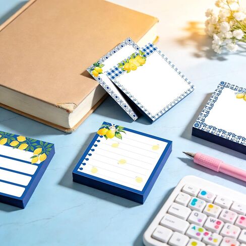 12 Pads Capri Lemon Sticky Notes Set, 240 Sheets Blue Mediterranean Tile Yellow Lemon Pattern Self Adhesive Memo Pads, 3x3 Inch Summer Themed Sticky Notes for Writing Reminders, Page Markers, School in Kuwait
