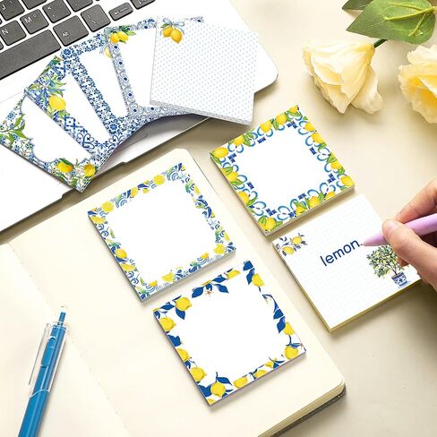12 Pads Capri Lemon Sticky Notes Set, 240 Sheets Blue Mediterranean Tile Yellow Lemon Pattern Self Adhesive Memo Pads, 3x3 Inch Summer Themed Sticky Notes for Writing Reminders, Page Markers, School in Kuwait