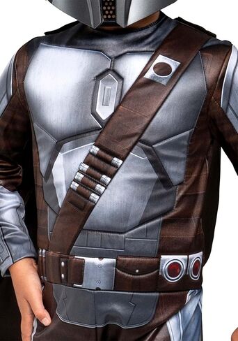 STAR WARS The Mandalorian Official Youth Halloween Costume - Premium Quality Padded Jumpsuit with Plastic Mask and Detachable Cape (M) in Kuwait