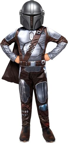 STAR WARS The Mandalorian Official Youth Halloween Costume - Premium Quality Padded Jumpsuit with Plastic Mask and Detachable Cape (M) in Kuwait