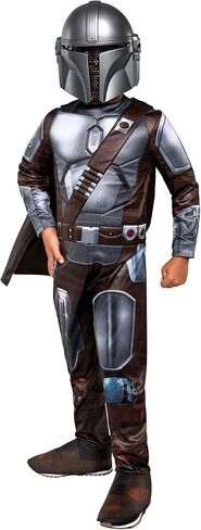 STAR WARS The Mandalorian Official Youth Halloween Costume - Premium Quality Padded Jumpsuit with Plastic Mask and Detachable Cape (M) in Kuwait
