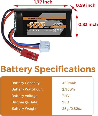 7.4V 400mAh LiPo Batteries with 2-in-1 USB Charger Cable, 25C Rechargeable RC Battery Pack for Volantexrc Brushless 500mm RC Plane P51/F4U Corsair/Spitfire Fighter in Saudi Arabia