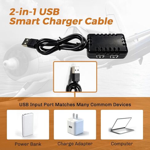 7.4V 400mAh LiPo Batteries with 2-in-1 USB Charger Cable, 25C Rechargeable RC Battery Pack for Volantexrc Brushless 500mm RC Plane P51/F4U Corsair/Spitfire Fighter in Saudi Arabia