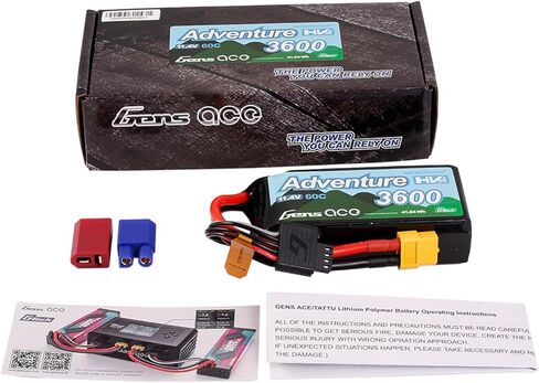 Gens ace 3600mAh 3S1P 60C 11.4V Adventure High Voltage G-tech Lipo Battery with T and XT60 Adapter(2Pcs) in Saudi Arabia