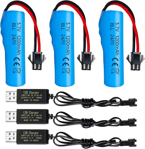 Sea Jump 3 قطعة بطارية ليثيوم 3.7 فولت 1200 مللي أمبير في الساعة مع 3 قطعة كابل شحن USB لسيارة DE45 DE58 DE49 DE57 DE70 RC، مركبة على الطرق الوعرة 1:14 in Kuwait