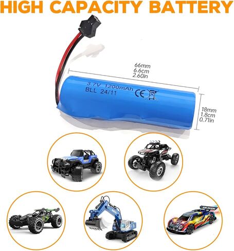 Sea Jump 3 قطعة بطارية ليثيوم 3.7 فولت 1200 مللي أمبير في الساعة مع 3 قطعة كابل شحن USB لسيارة DE45 DE58 DE49 DE57 DE70 RC، مركبة على الطرق الوعرة 1:14 in Kuwait
