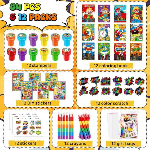 BenLouis 84 Pcs Hero Party Favors Hero Coloring Books Bulk for Kids Classroom Hero Birthday Gift Party Candy Goodie Bag Fillers Hero Gift Decor Pinata Prize Activity Supplies in Kuwait