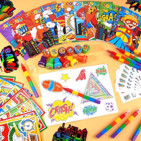 BenLouis 84 Pcs Hero Party Favors Hero Coloring Books Bulk for Kids Classroom Hero Birthday Gift Party Candy Goodie Bag Fillers Hero Gift Decor Pinata Prize Activity Supplies in Kuwait