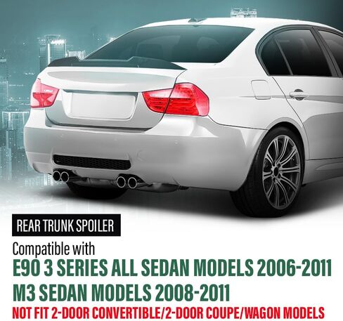 جناح سبويلر خلفي باللون البرتقالي الكبير يناسب BMW E90 3 Series جميع موديلات سيدان 2006-2011 يناسب موديلات BMW M3 سيدان 2008-2011، غير مناسب ببابين قابل للتحويل/بابين كوبيه/واجن موديلات سوداء لامعة in Kuwait